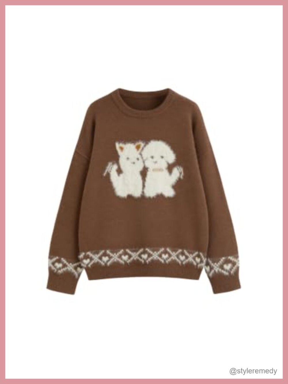 Oversized Cat Sweater Cute Knit Pullover Long Sleeve Crewneck